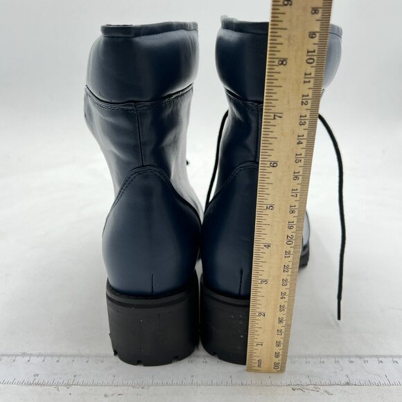 YDN Blue Round Toe Lug Sole Trendy Lace Up Chunky Low Heel Combat Ankle Boots - Picture 5 of 8